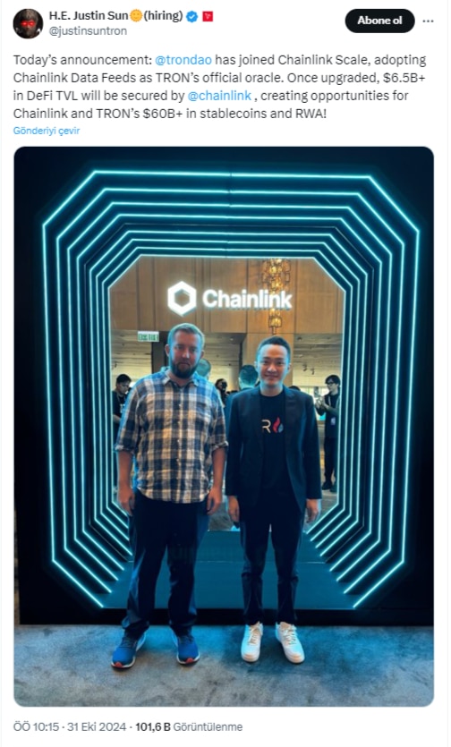 Eine wichtige Partnerschaft wird enthüllt: TRON DAO und Chainlink schließen sich zusammen! = The Bit Journal