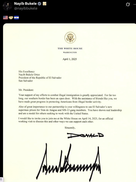 Trump Extends White House Invitation to El Salvador's President Bukele