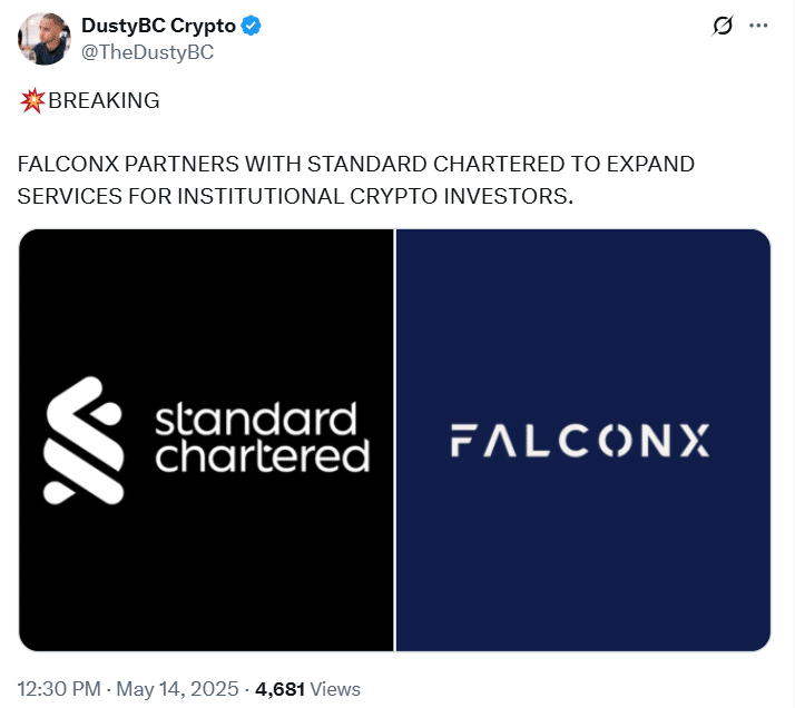 Standard Chartered Boosts Crypto Strategy With FalconX Institutional Partnership 8 DustyBC Crypto