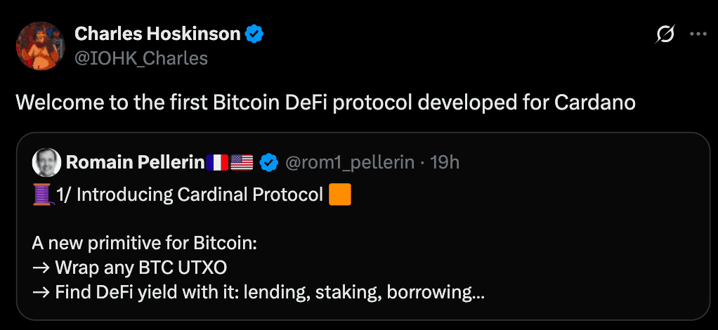 Cardano’s Cardinal Protocol Unlocks Bitcoin DeFi for the First Time 8 Cardinal Protocol Brings Bitcoin DeFi to Cardano