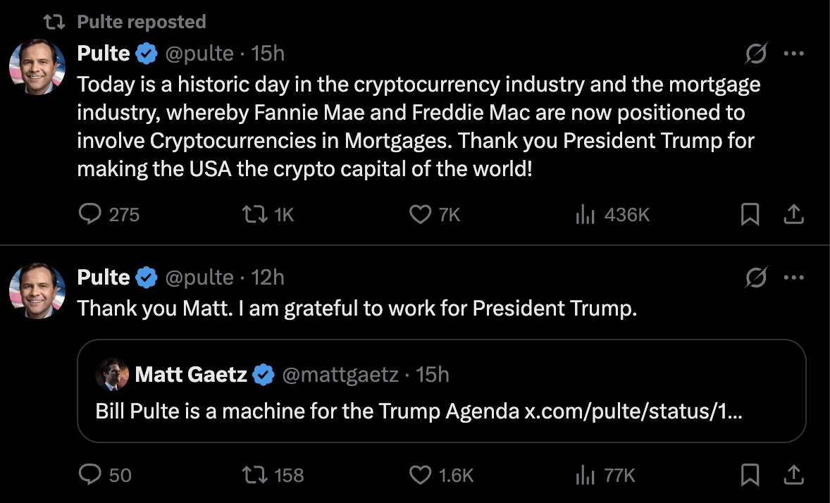 Pulte on Crypto Mortgages