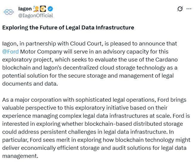Inside the Ford Blockchain Project: Legal Data Meets Cardano and AI 8 Ford Blockchain Project