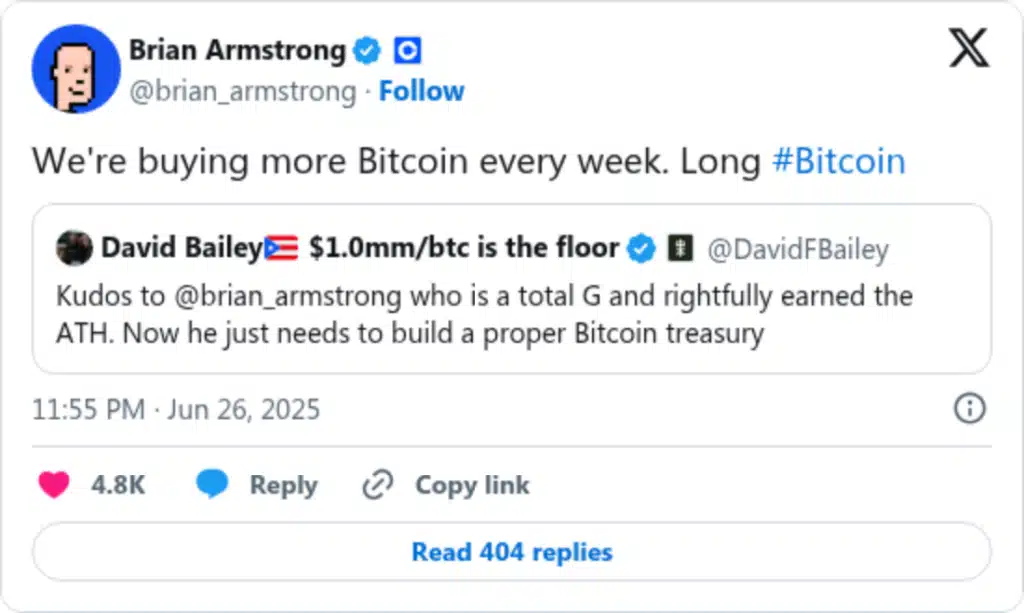 Coinbase CEO Reveals Weekly Bitcoin Purchases Amid Record-High Stock Price 2 Coinbase CEO Reveals Weekly Bitcoin Purchases Amid Record-High Stock Price = The Bit Journal