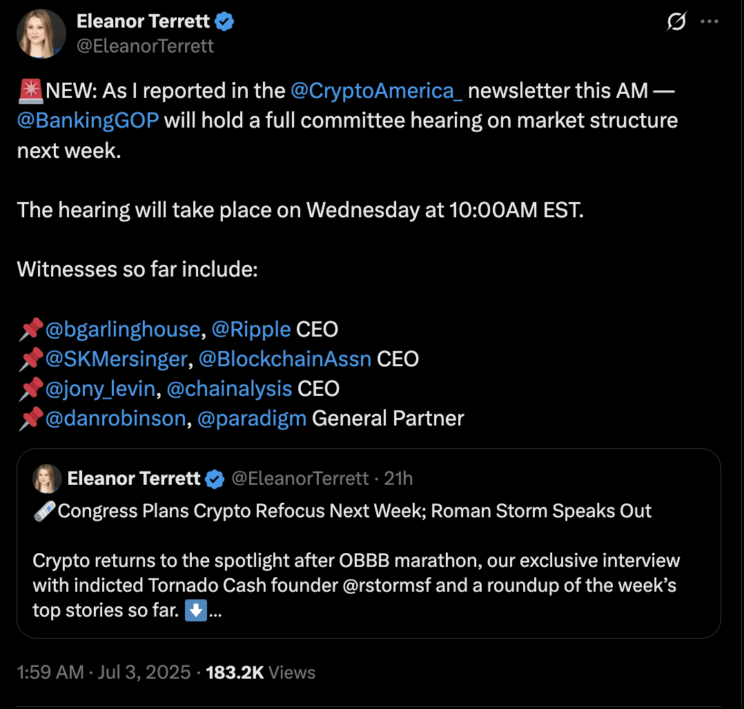 Crypto market rules hearing