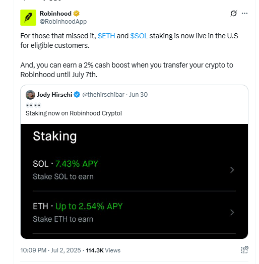 Robinhood Ethereum Staking