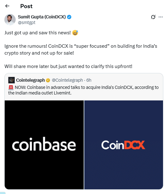 Update: CoinDCX Refutes Reports of Possible Coinbase Buyout 8 crypto exchange hack