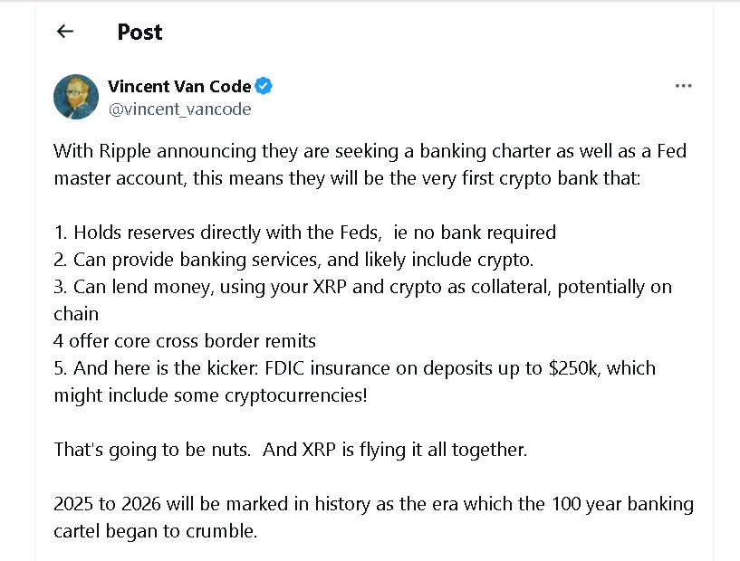 XRP Price Prediction: Could Ripple Bank License Push XRP to $50 2 Vincent Van Code