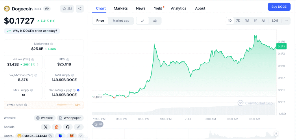 Dogecoin Price Today Explodes as Whales Accumulate, Musk Fuels the Fire 1 Dogecoin Price Today