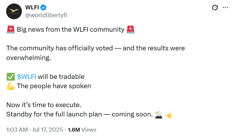 WLFI Trading Begins: Analysts Say Trump-Backed Token Could Trigger Major Volatility 8 WLFI trading update