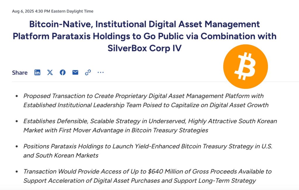 Parataxis Holdings Eyes $640M SPAC Deal to Scale Bitcoin Treasury Strategy 1 Parataxis Holdings